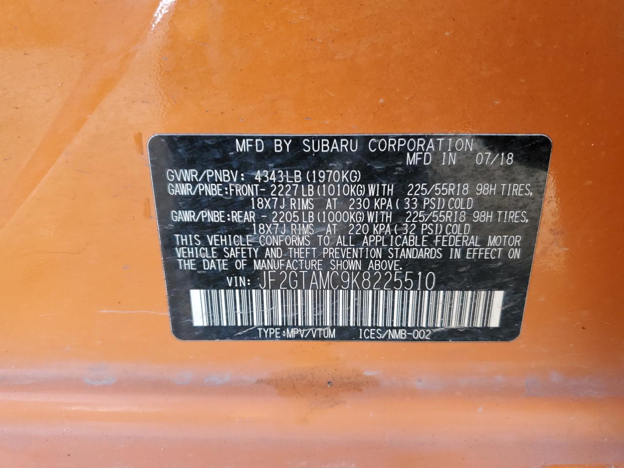 2019 Subaru Crosstrek Limited VIN: JF2GTAMC9K8225510 Lot: 81506165