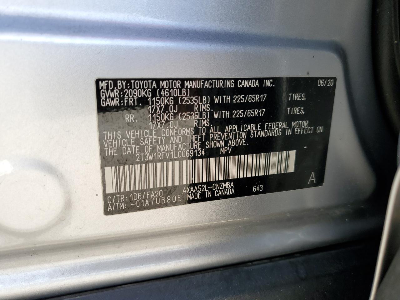 2020 Toyota Rav4 Xle VIN: 2T3W1RFV1LC069134 Lot: 83759405