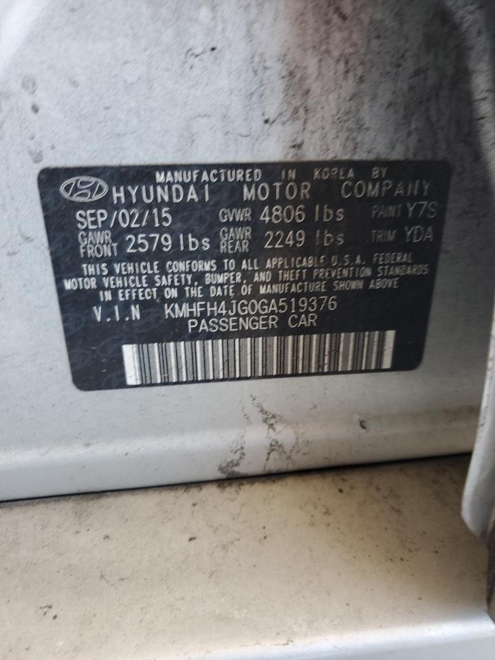 2016 Hyundai Azera Limited VIN: KMHFH4JG0GA519376 Lot: 81078925