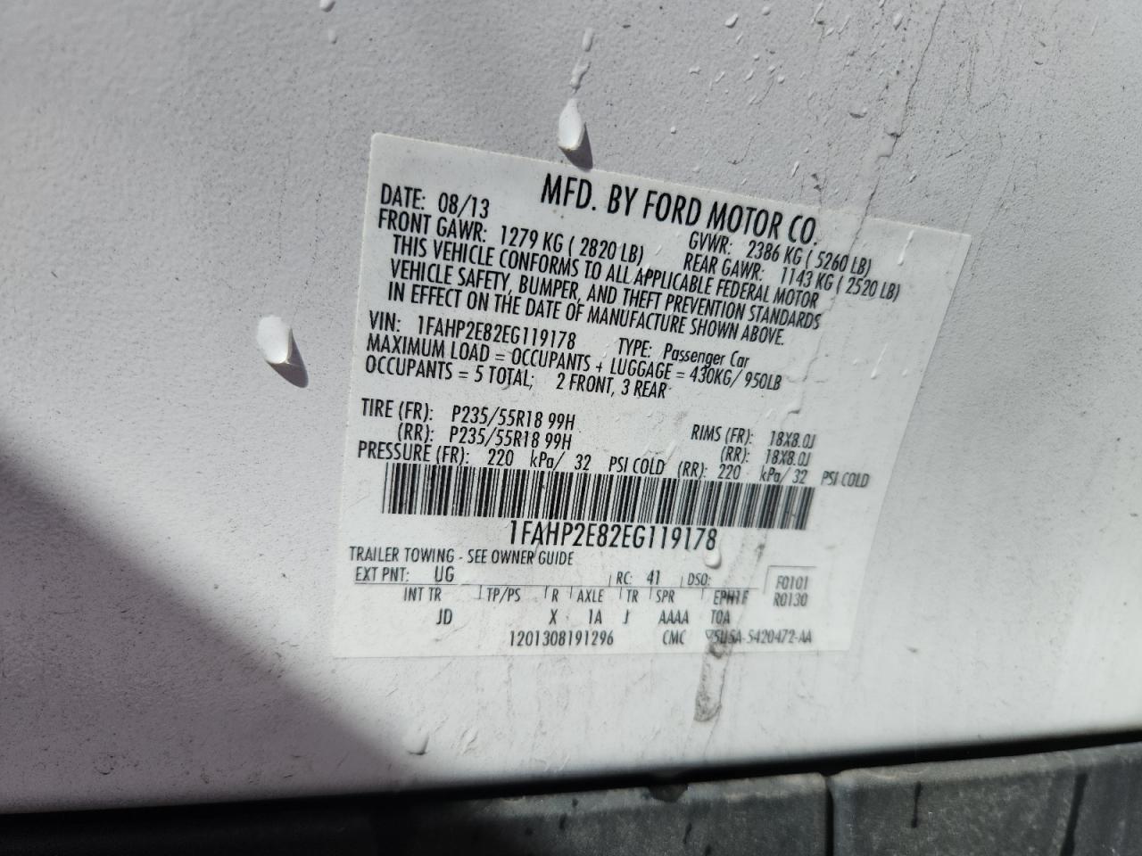 2014 Ford Taurus Sel VIN: 1FAHP2E82EG119178 Lot: 84624525