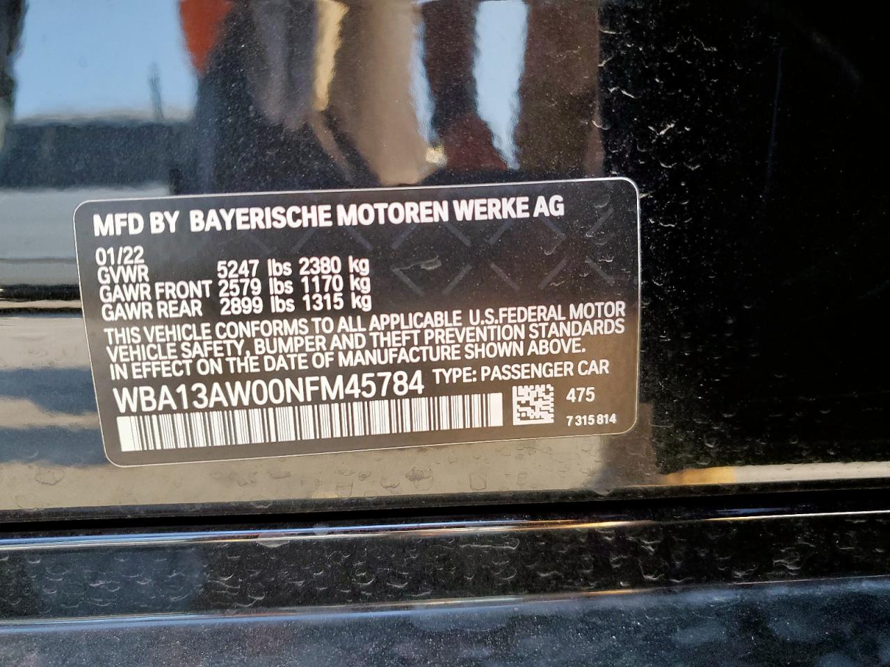 2022 BMW M440Xi Gran Coupe VIN: WBA13AW00NFM45784 Lot: 80872155