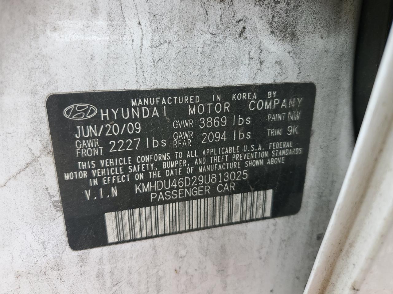 2009 Hyundai Elantra Gls VIN: KMHDU46D29U813025 Lot: 84595485