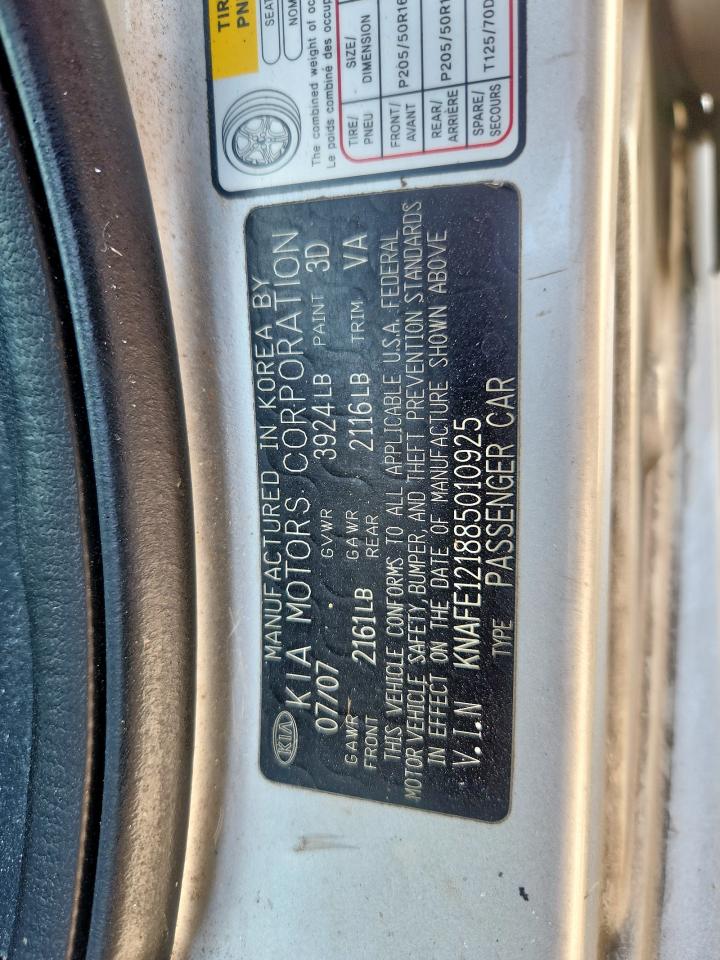 2008 Kia Spectra Ex VIN: KNAFE121885010925 Lot: 80695275