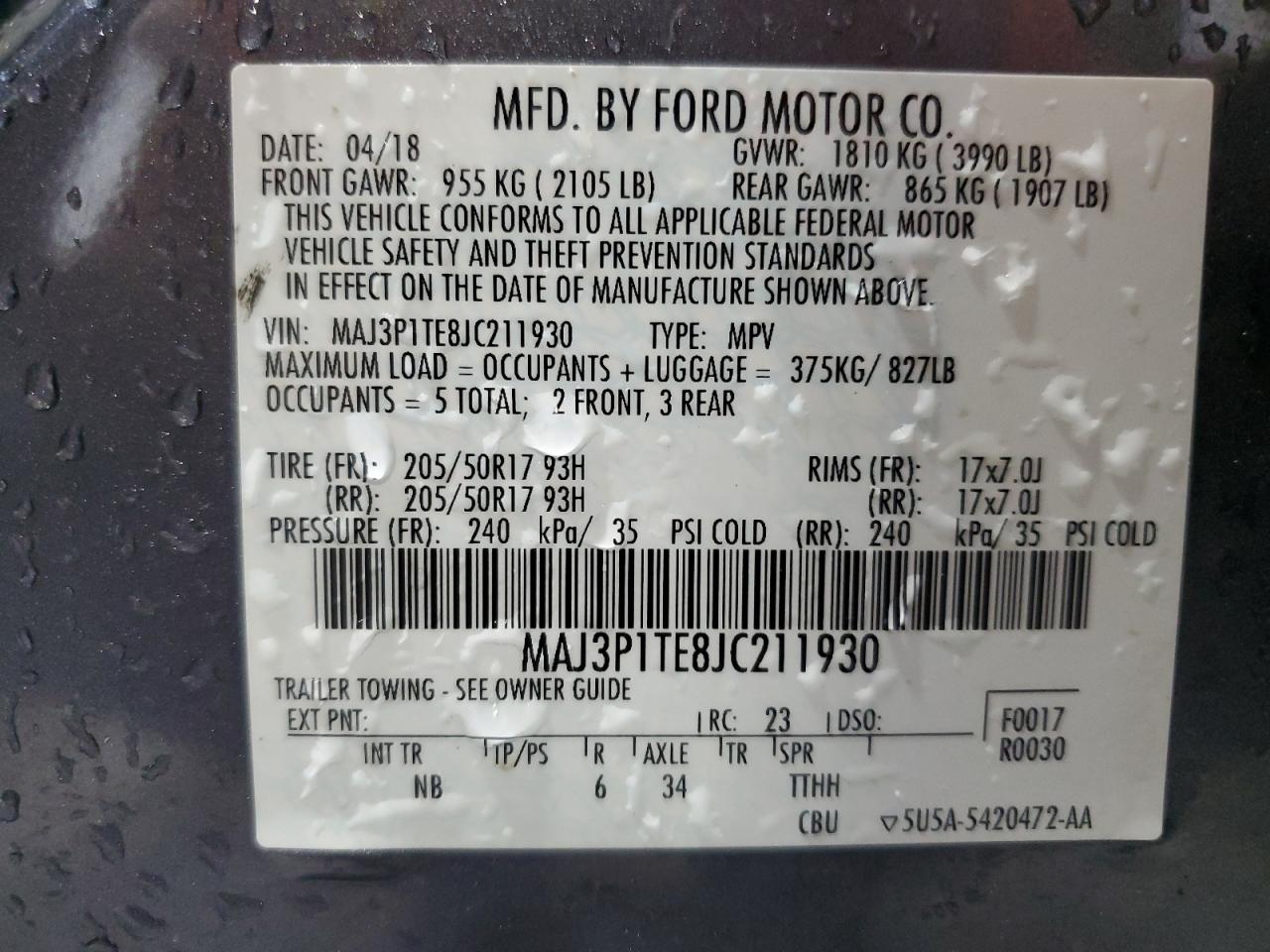 2018 Ford Ecosport Se VIN: MAJ3P1TE8JC211930 Lot: 81592025