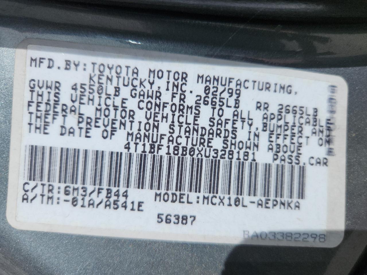 1999 Toyota Avalon Xl VIN: 4T1BF18B0XU328181 Lot: 80803745