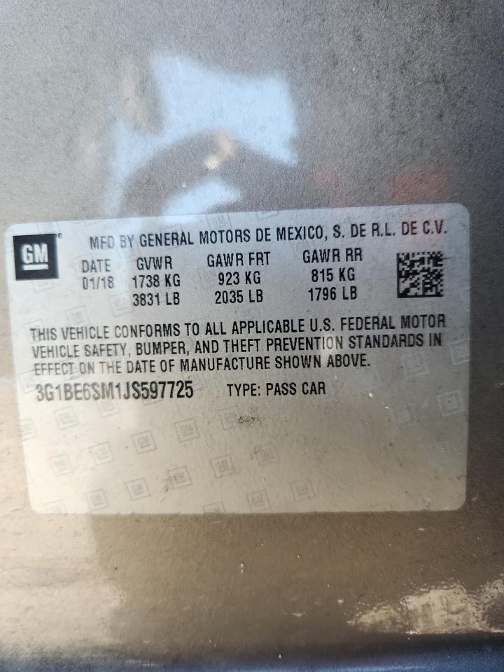 2018 Chevrolet Cruze Lt VIN: 3G1BE6SM1JS597725 Lot: 83876555