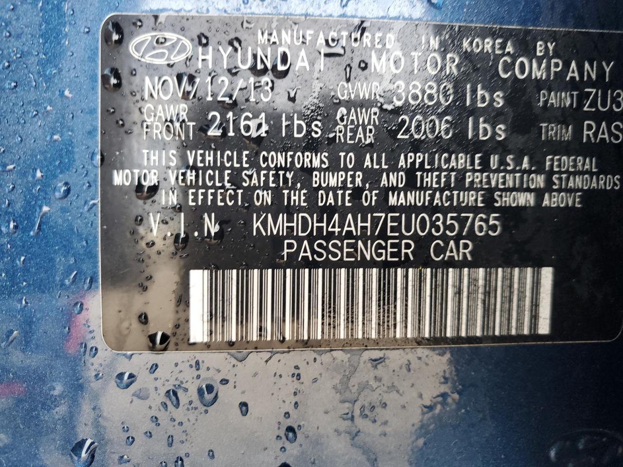 2014 Hyundai Elantra Se VIN: KMHDH4AH7EU035765 Lot: 81630415