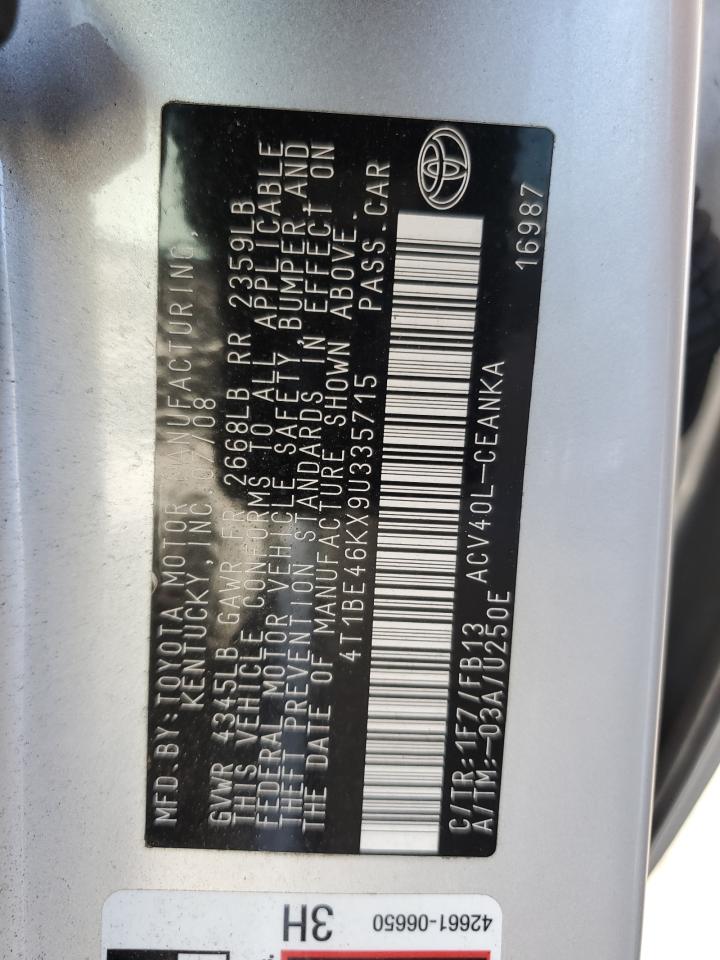 2009 Toyota Camry Base VIN: 4T1BE46KX9U335715 Lot: 71660135