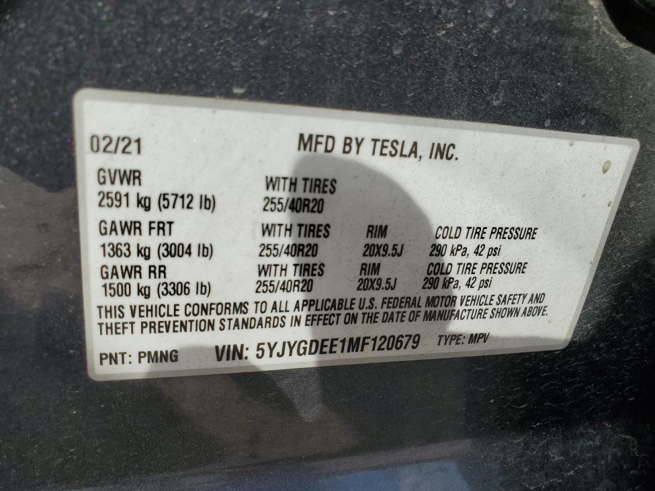 2021 Tesla Model Y VIN: 5YJYGDEE1MF120679 Lot: 81784045