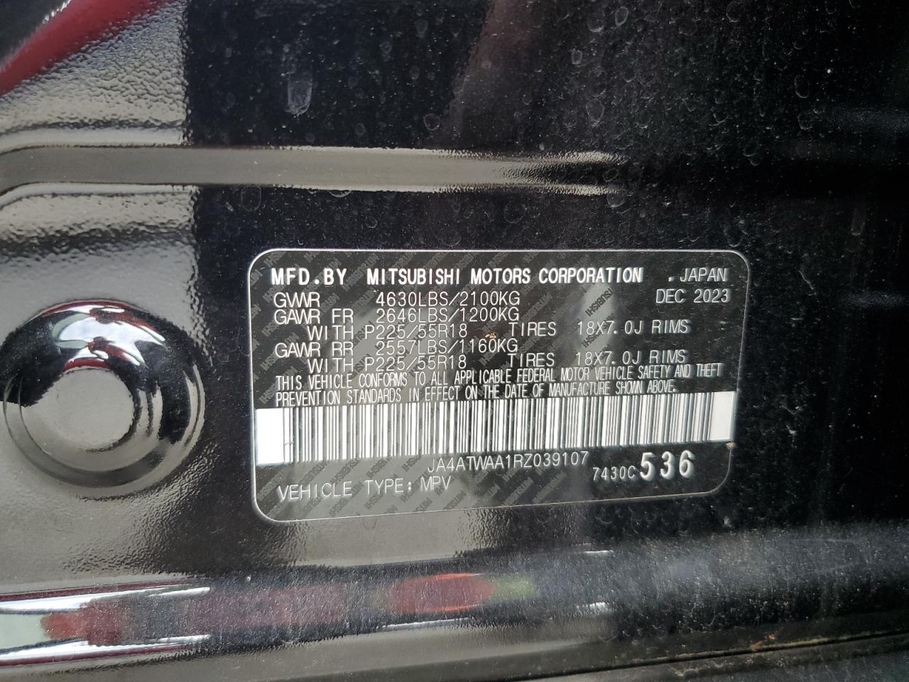 2024 Mitsubishi Eclipse Cross Se VIN: JA4ATWAA1RZ039107 Lot: 84369695