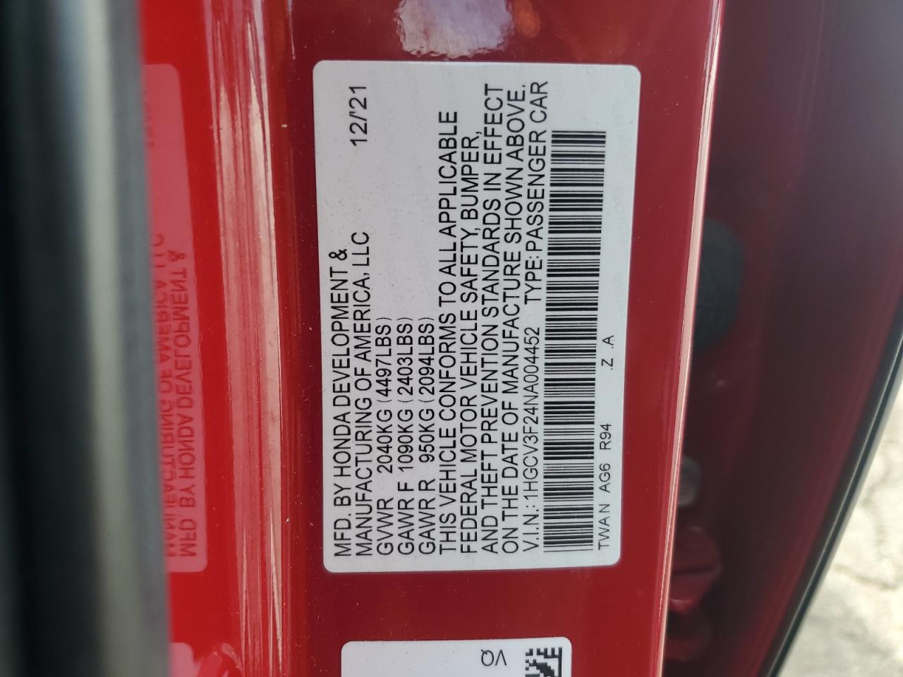 2022 Honda Accord Hybrid Sport VIN: 1HGCV3F24NA004452 Lot: 81336335