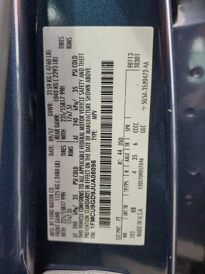 2018 Ford Escape Se VIN: 1FMCU9GD9JUA08098 Lot: 84185795