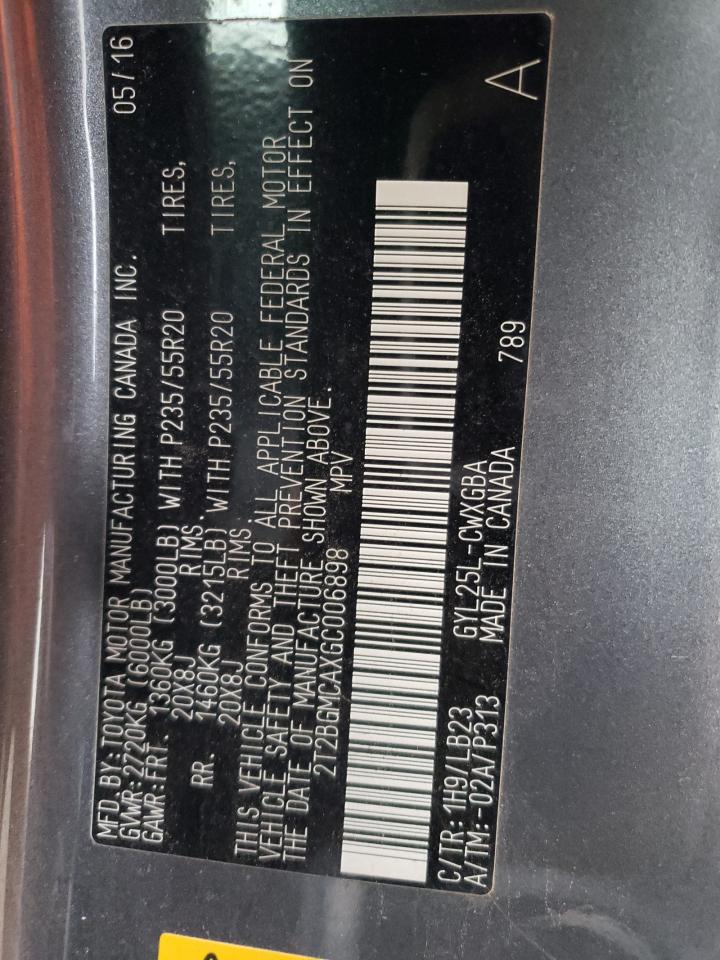 2016 Lexus Rx 450H Base VIN: 2T2BGMCAXGC006898 Lot: 92750885