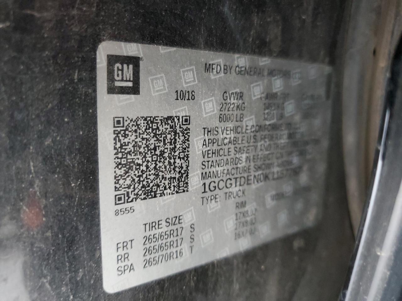 2019 Chevrolet Colorado Z71 VIN: 1GCGTDEN0K1157767 Lot: 72037935