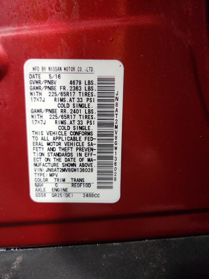 2016 Nissan Rogue S VIN: JN8AT2MV8GW136028 Lot: 80731345