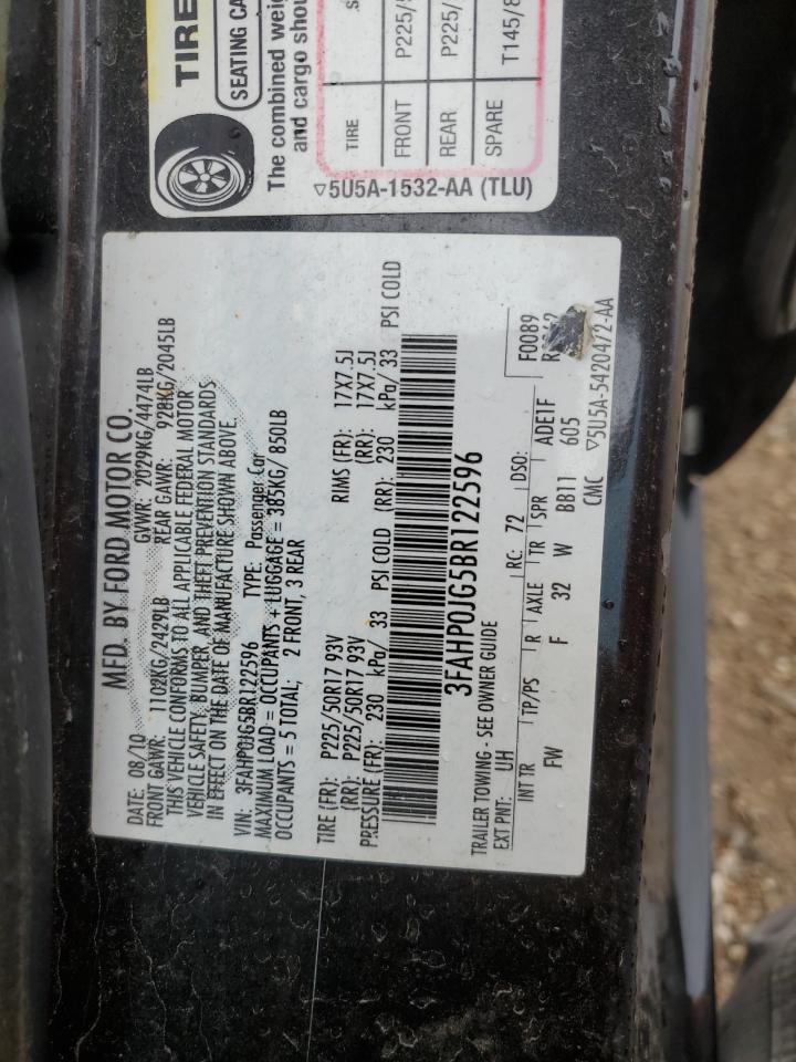 2011 Ford Fusion Sel VIN: 3FAHP0JG5BR122596 Lot: 71030145