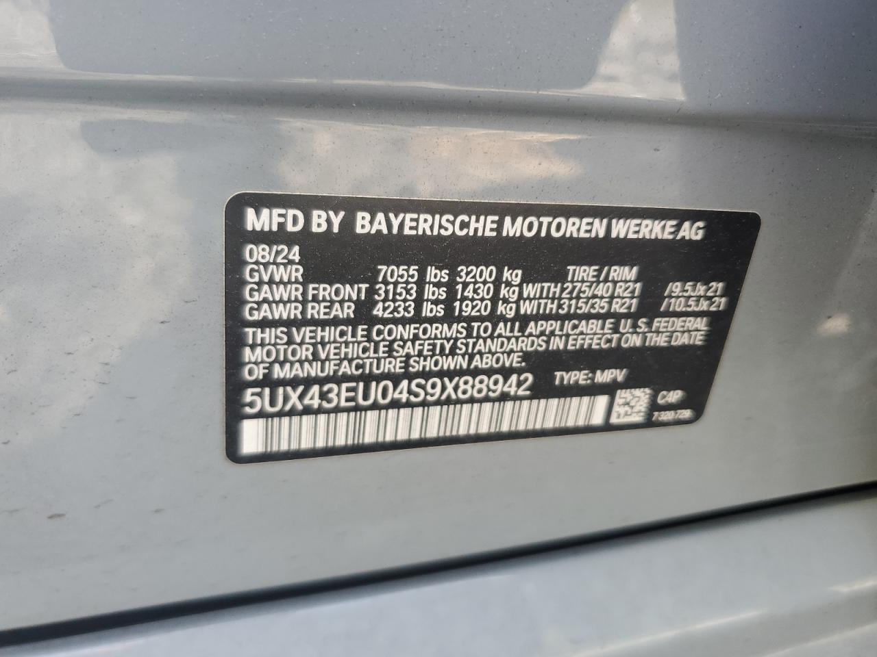 2025 BMW X5 xDrive50E VIN: 5UX43EU04S9X88942 Lot: 81220465
