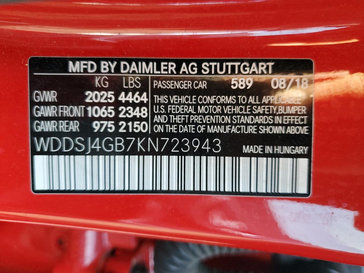 2019 Mercedes-Benz Cla 250 4Matic VIN: WDDSJ4GB7KN723943 Lot: 80608595