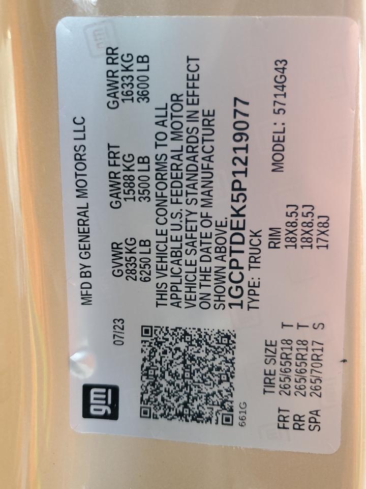 2023 Chevrolet Colorado Z71 VIN: 1GCPTDEK5P1219077 Lot: 71033785