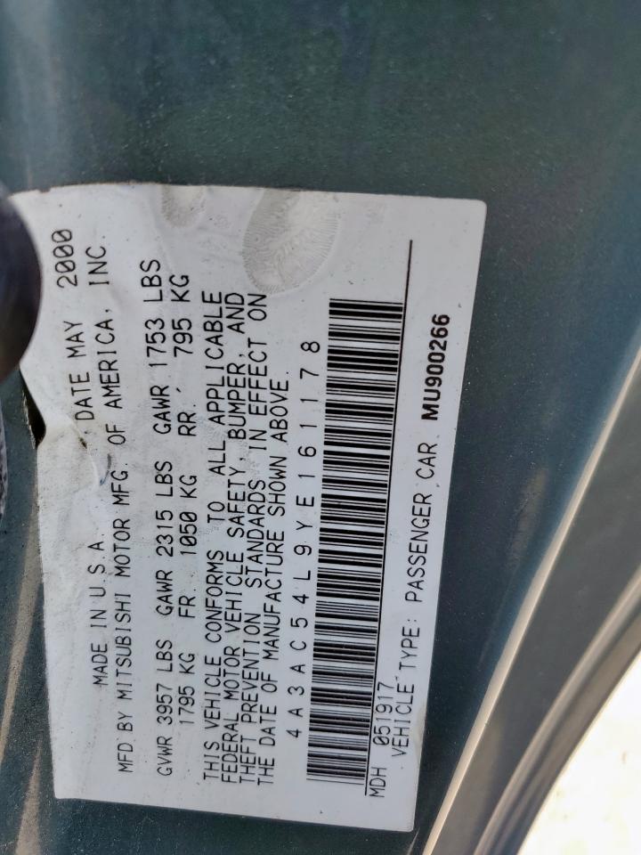 2000 Mitsubishi Eclipse Gt VIN: 4A3AC54L9YE161178 Lot: 84253115