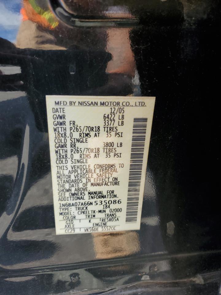 2006 Nissan Titan Xe VIN: 1N6BA07A66N535086 Lot: 71321245
