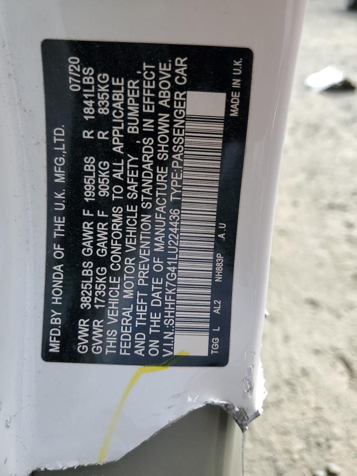 2020 Honda Civic Sport VIN: SHHFK7G41LU224436 Lot: 81278565
