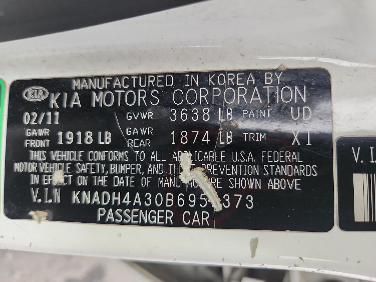 2011 Kia Rio Base VIN: KNADH4A30B6959373 Lot: 71799585