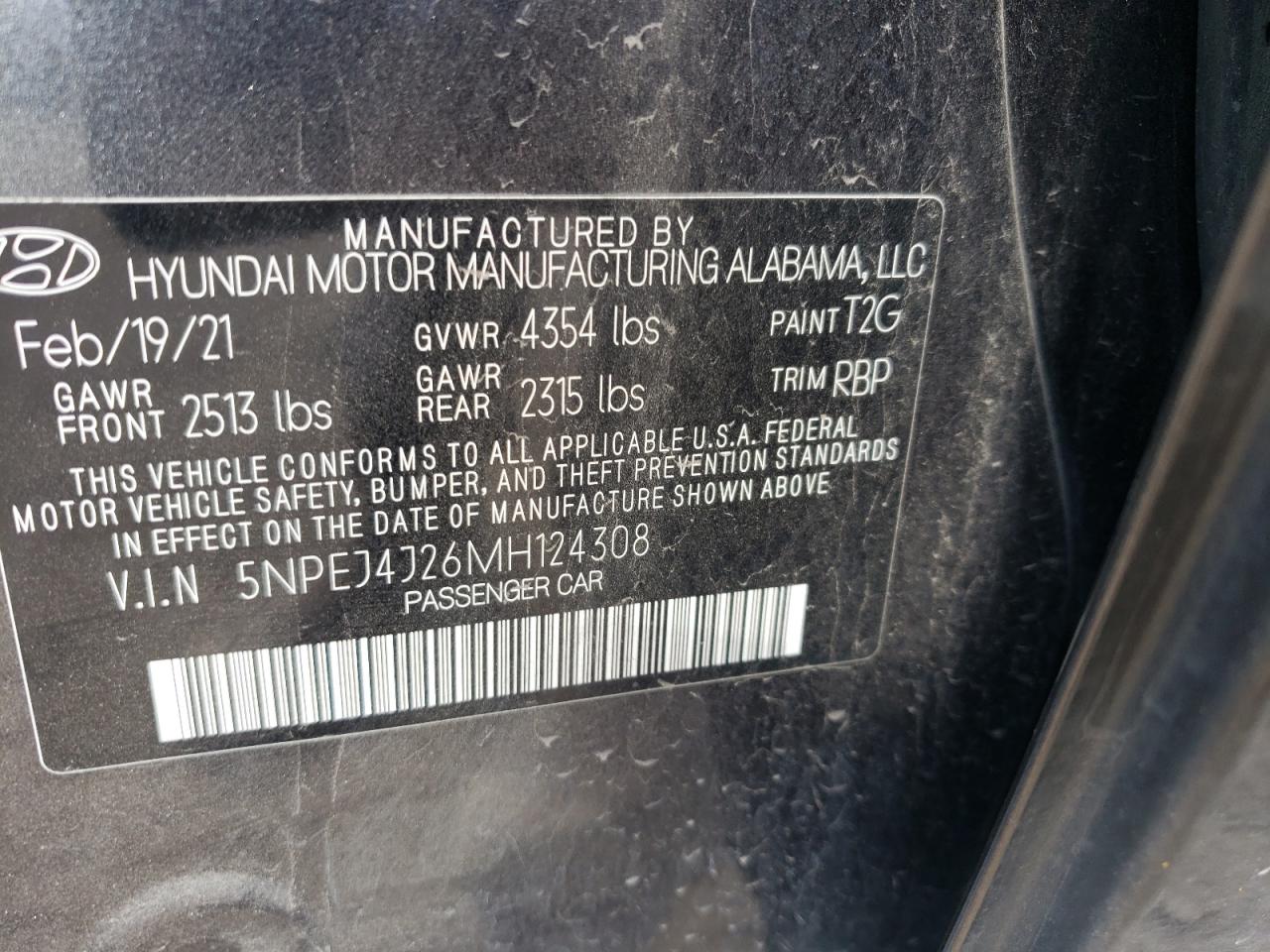 2021 Hyundai Sonata Sel Plus VIN: 5NPEJ4J26MH124308 Lot: 71553955