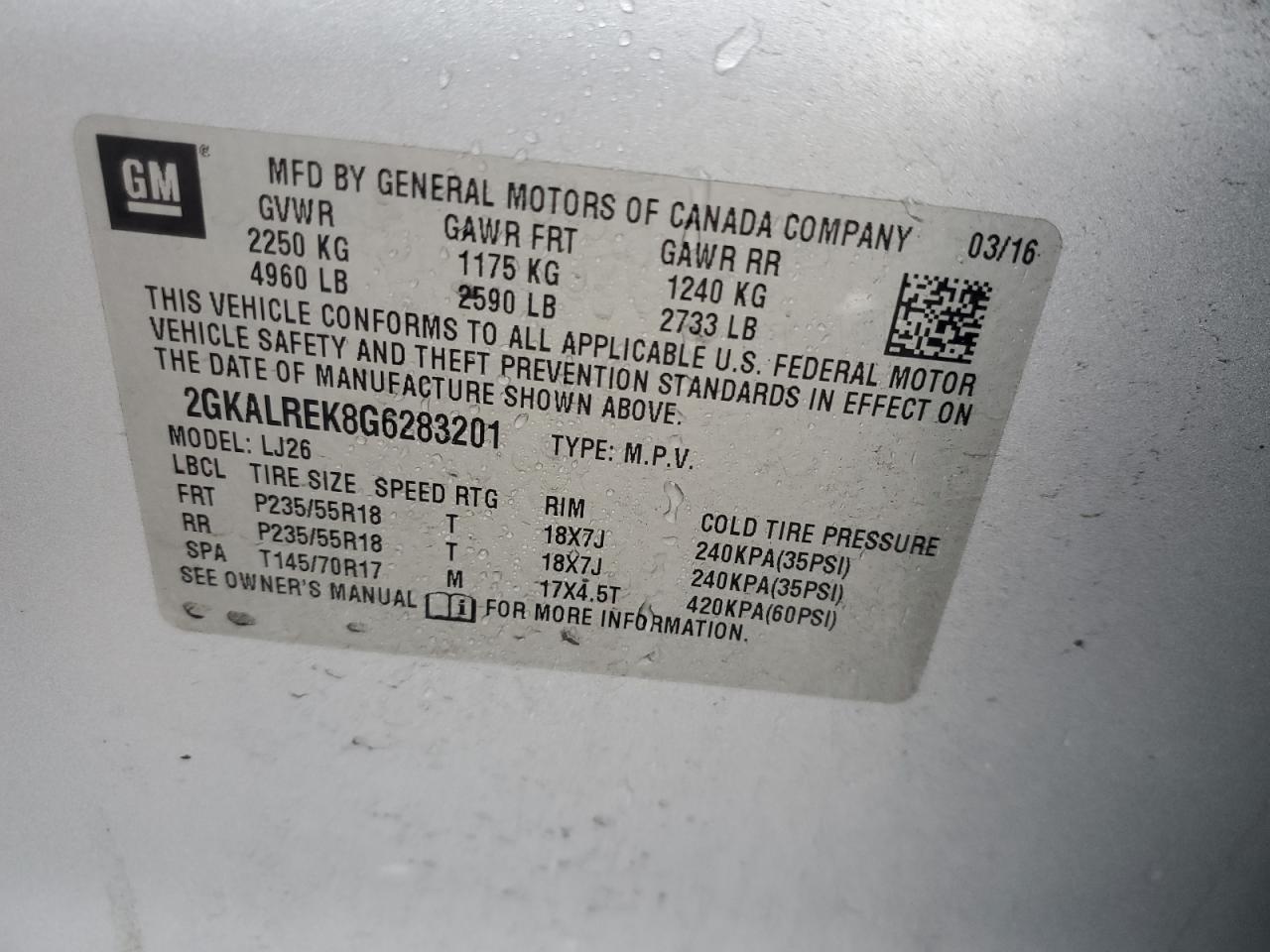 2016 GMC Terrain Denali VIN: 2GKALREK8G6283201 Lot: 81599555