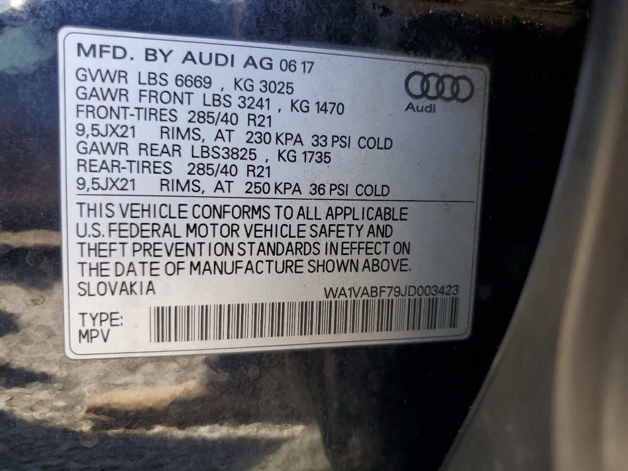 2018 Audi Q7 Prestige VIN: WA1VABF79JD003423 Lot: 80033775