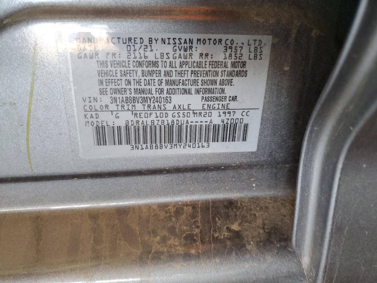 2021 Nissan Sentra S VIN: 3N1AB8BV3MY240163 Lot: 70756535