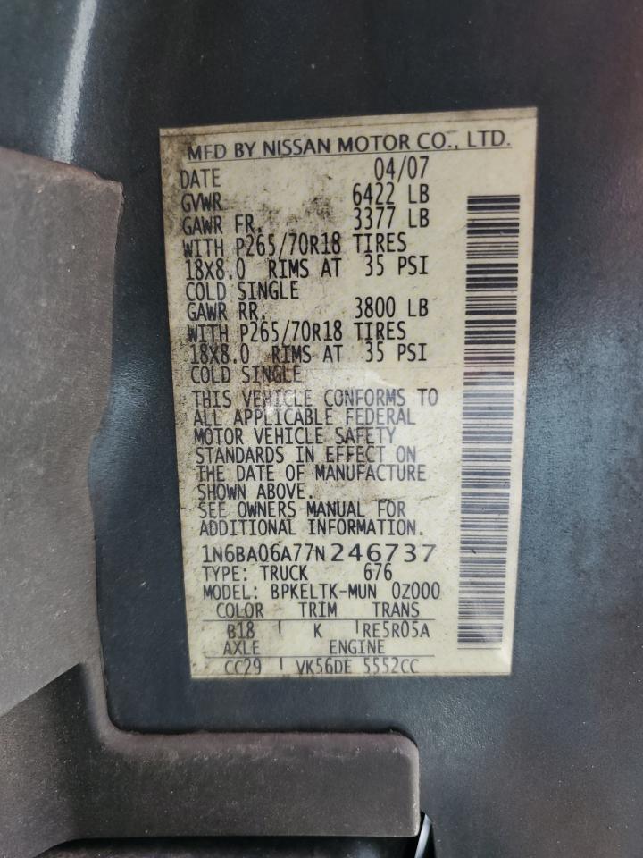 2007 Nissan Titan Xe VIN: 1N6BA06A77N246737 Lot: 81401075