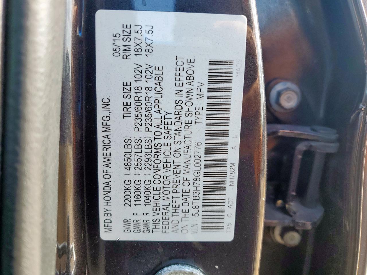 2016 Acura Rdx Advance VIN: 5J8TB3H78GL002776 Lot: 84568215