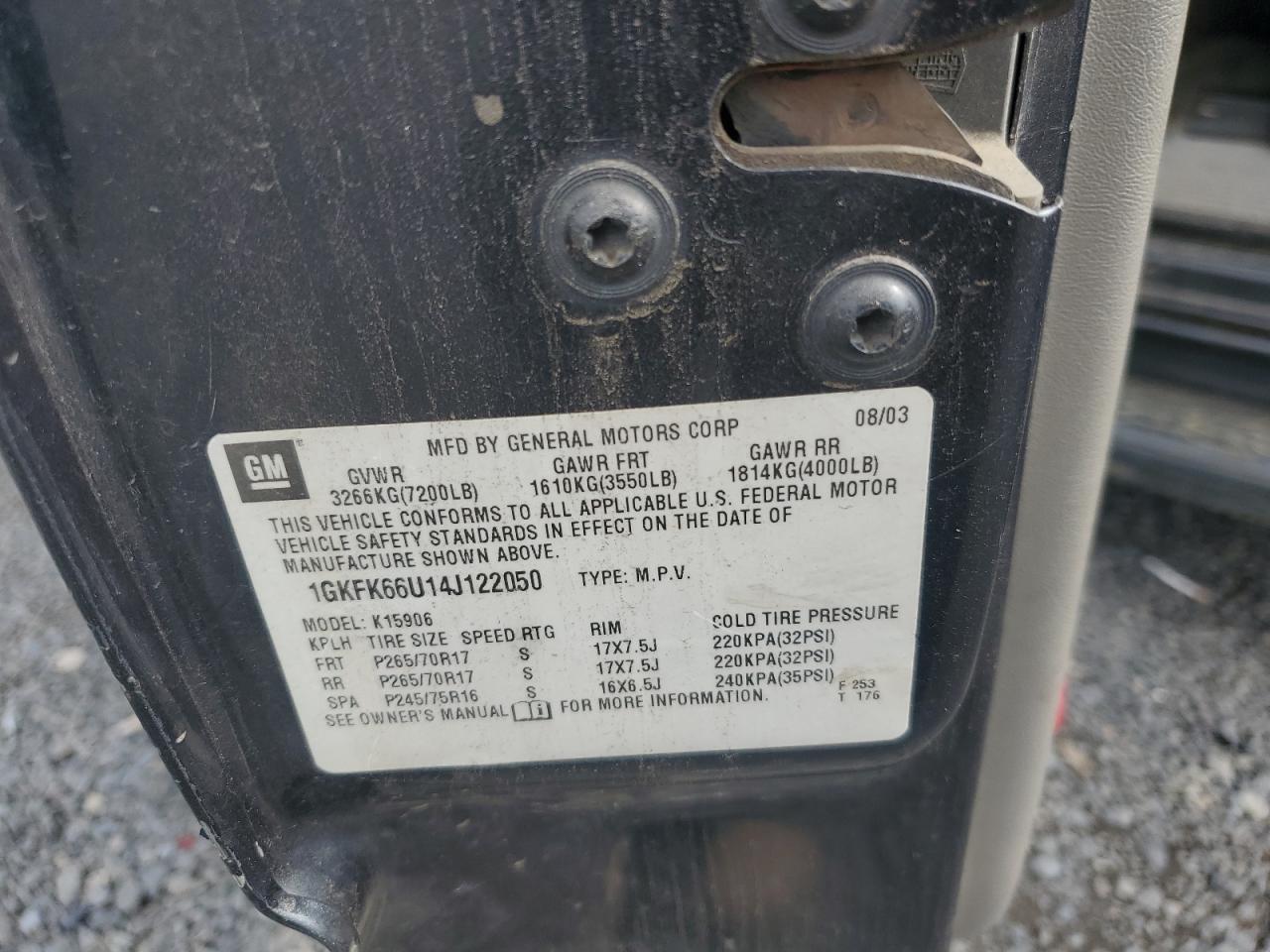 2004 GMC Yukon Xl Denali VIN: 1GKFK66U14J122050 Lot: 71679815