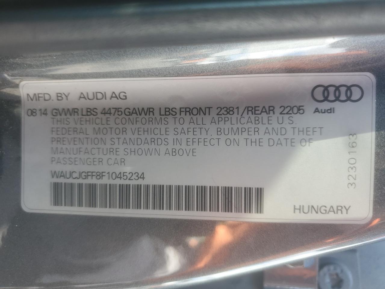 2015 Audi A3 Premium Plus VIN: WAUCJGFF8F1045234 Lot: 84255995