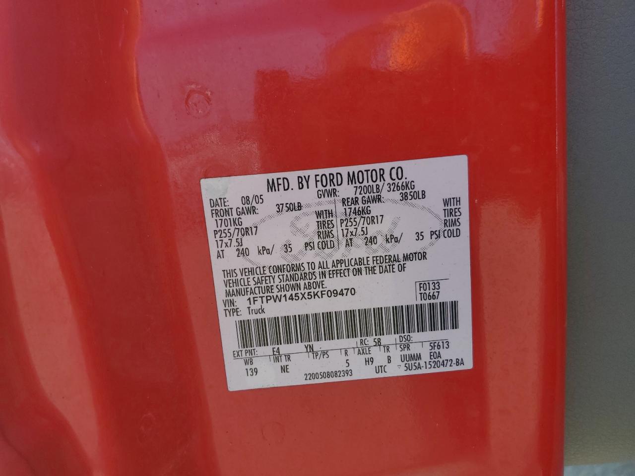 2005 Ford F150 Supercrew VIN: 1FTPW145X5KF09470 Lot: 80198105
