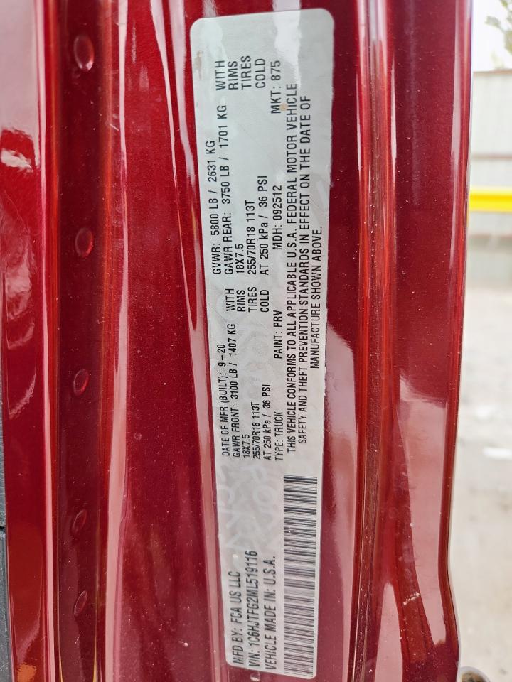 2021 Jeep Gladiator Overland VIN: 1C6HJTFG2ML519116 Lot: 81790095