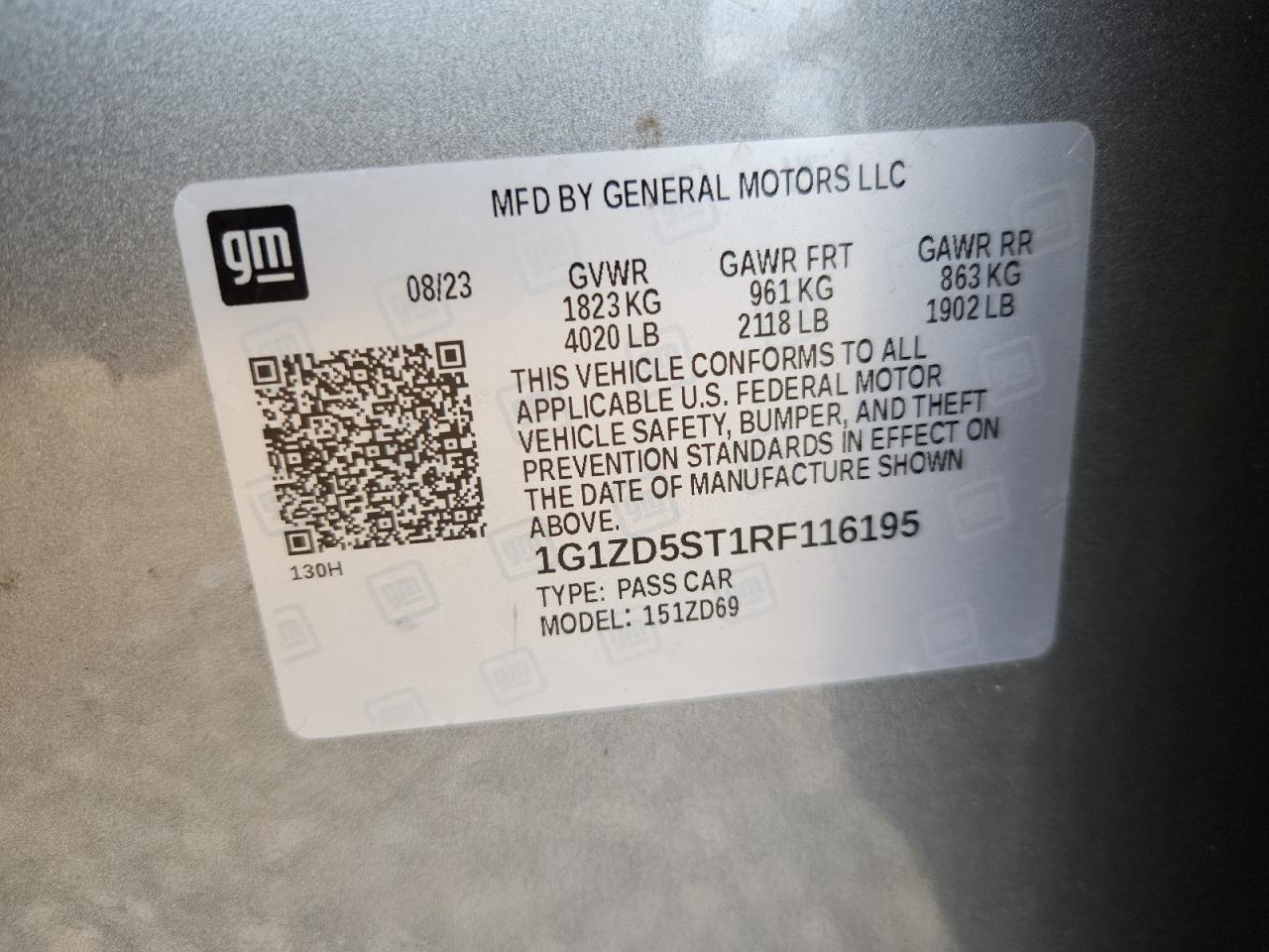 2024 Chevrolet Malibu Lt VIN: 1G1ZD5ST1RF116195 Lot: 81897165