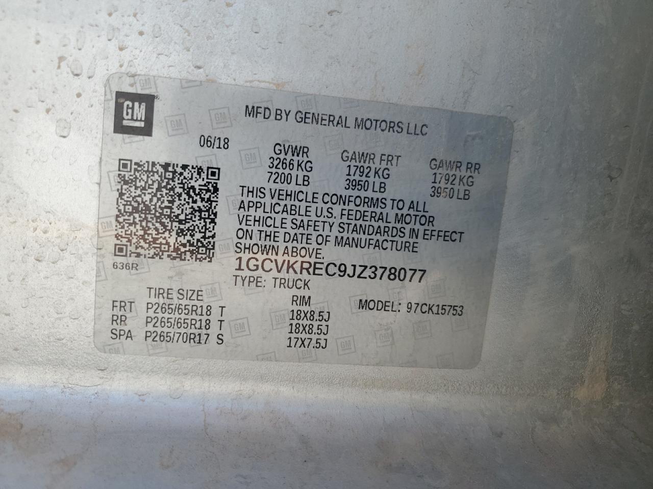 2018 Chevrolet Silverado K1500 Lt VIN: 1GCVKREC9JZ378077 Lot: 80866705