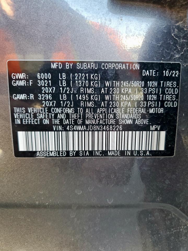 2022 Subaru Ascent Onyx Edition VIN: 4S4WMAJD8N3468226 Lot: 81469755