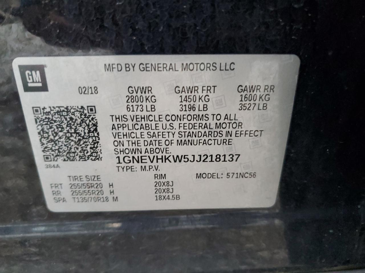 2018 Chevrolet Traverse Lt VIN: 1GNEVHKW5JJ218137 Lot: 80055705