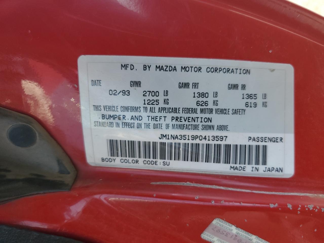 1993 Mazda Mx-5 Miata VIN: JM1NA3519P0413597 Lot: 82061165