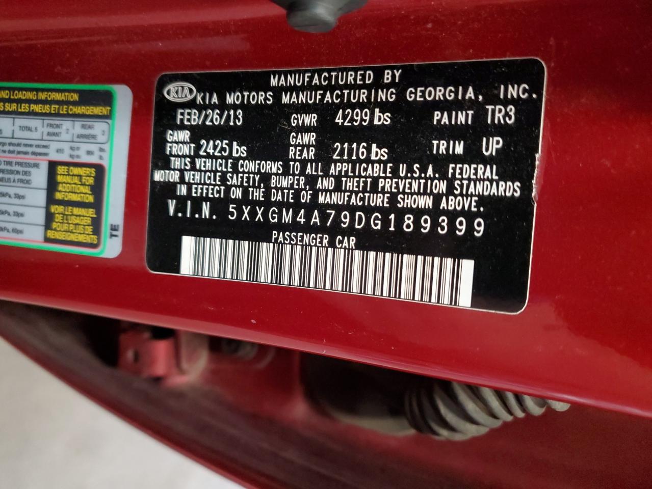 2013 Kia Optima Lx VIN: 5XXGM4A79DG189399 Lot: 81233815