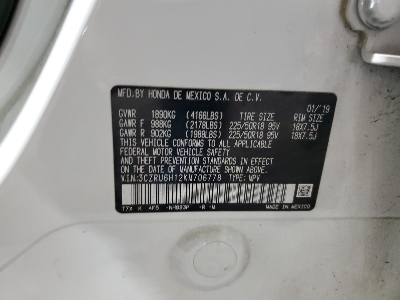 2019 Honda Hr-V Sport VIN: 3CZRU6H12KM706778 Lot: 82166545