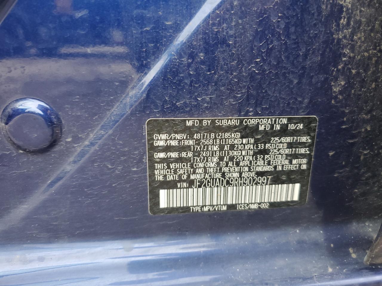 2024 Subaru Crosstrek Premium VIN: JF2GUADC9RH902997 Lot: 83832305