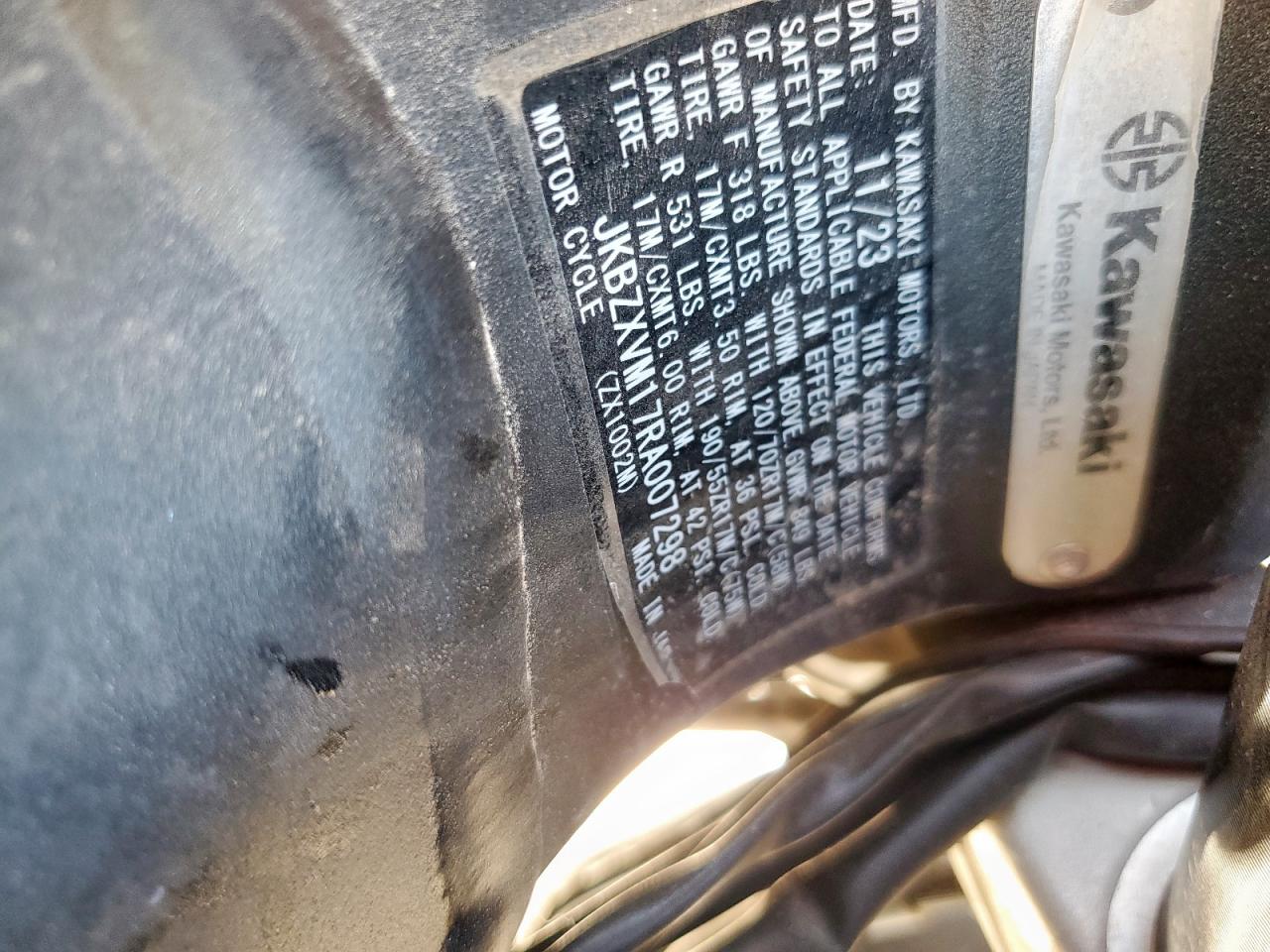 2024 Kawasaki Zx1002 M VIN: JKBZXVM17RA007298 Lot: 71631145