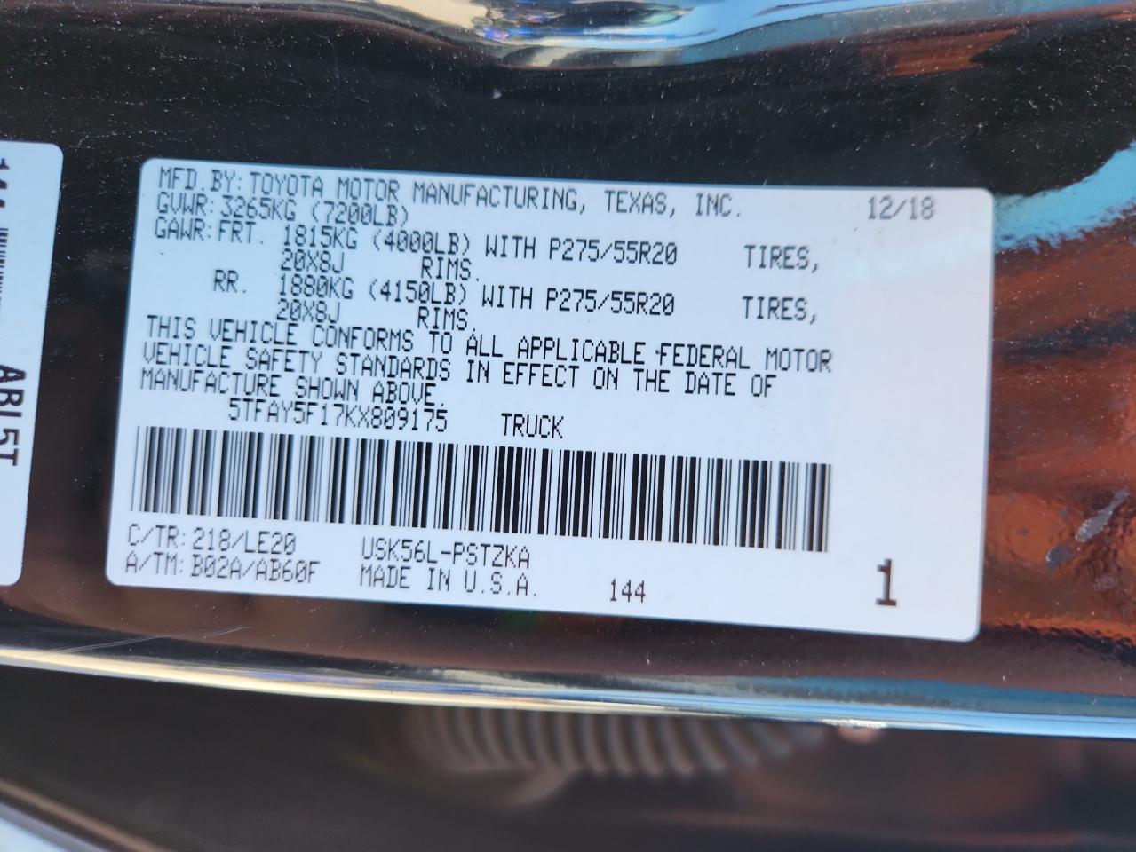 2019 Toyota Tundra Crewmax 1794 VIN: 5TFAY5F17KX809175 Lot: 81087335