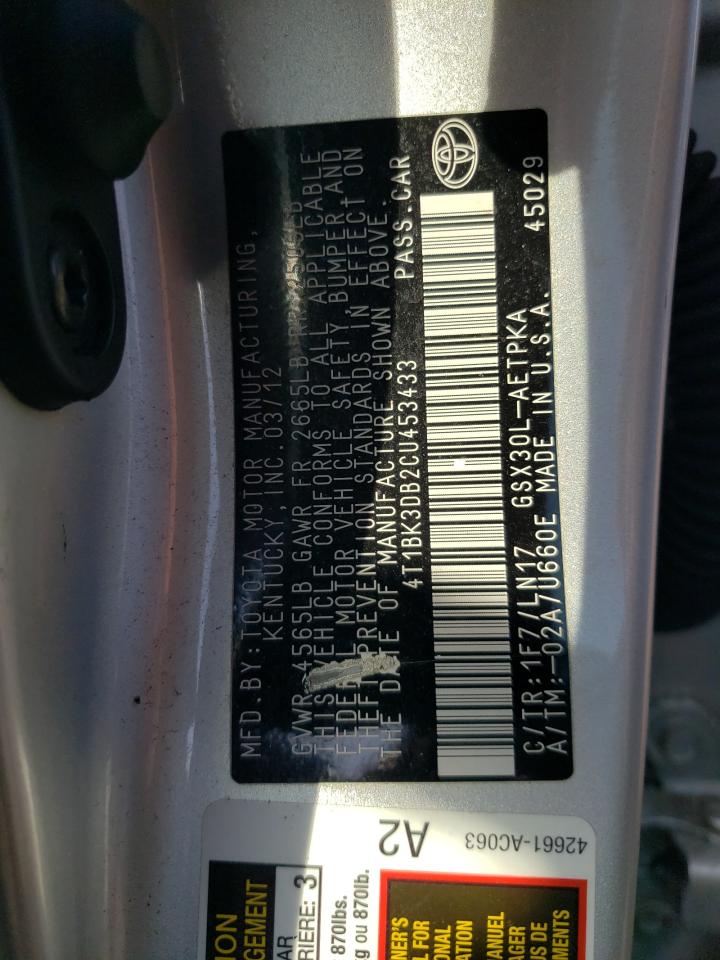 2012 Toyota Avalon Base VIN: 4T1BK3DB2CU453433 Lot: 81719075