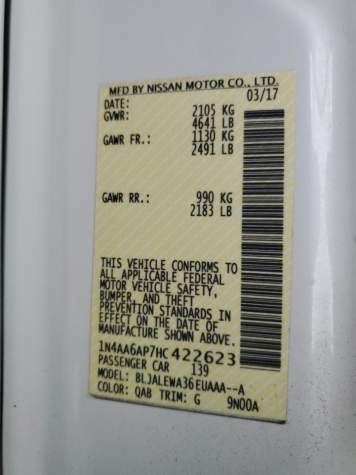 2017 Nissan Maxima 3.5S VIN: 1N4AA6AP7HC422623 Lot: 81136055