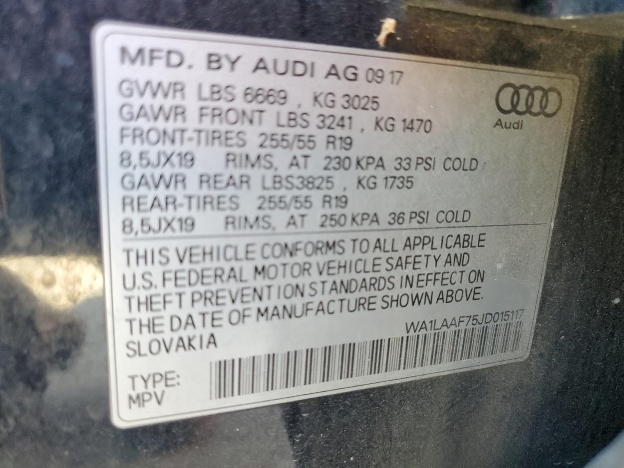 2018 Audi Q7 Premium Plus VIN: WA1LAAF75JD015117 Lot: 81655905